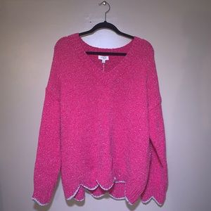 Hot Pink Scallop Hem Sparkle Sweater